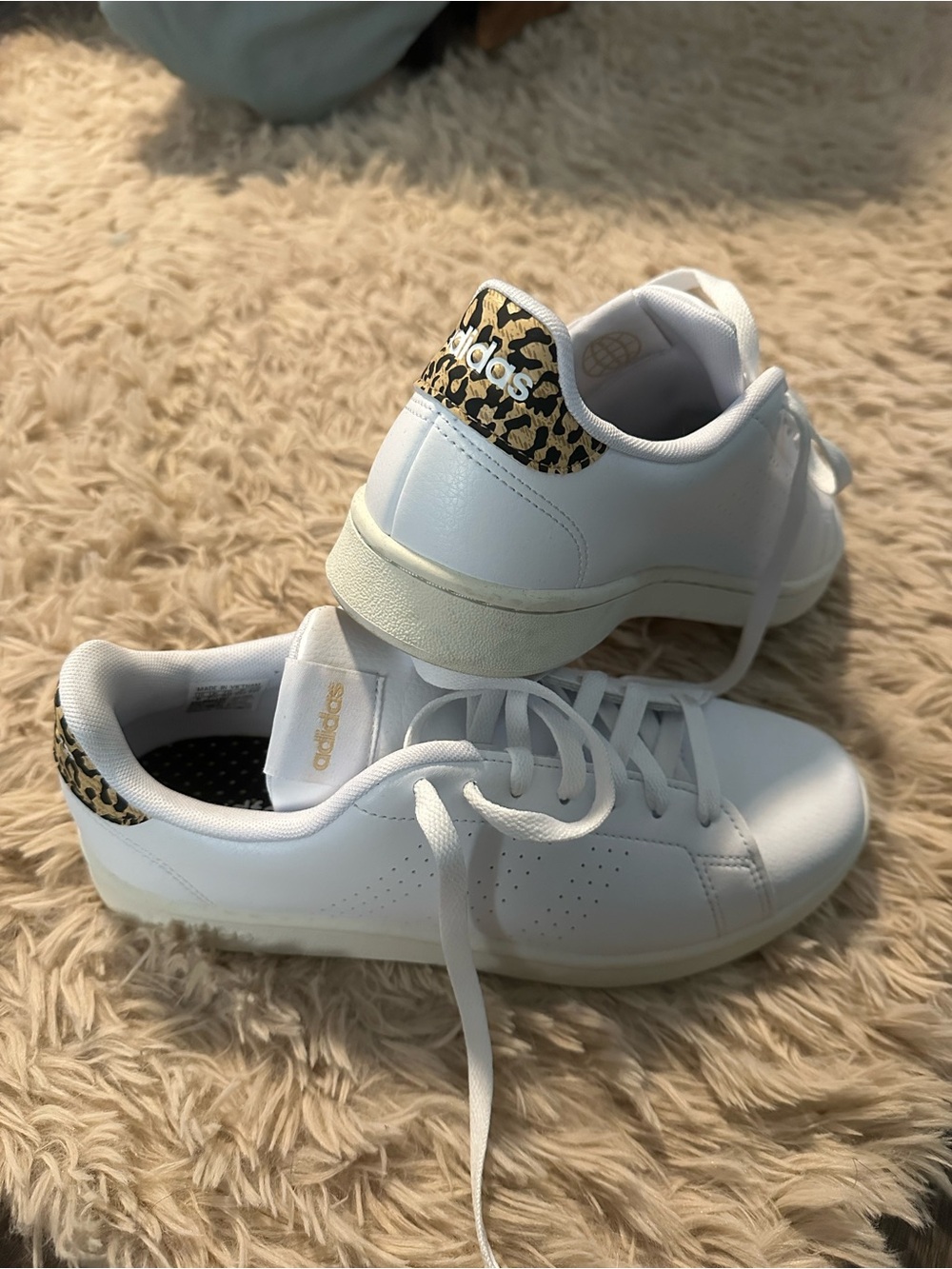 adidas White Women's Sneakers with Leopard Heel Accent